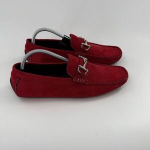 David Stone‎ Mens Red Faux Suede Bit Driving Loafers Size 11 045249 Moc Toe